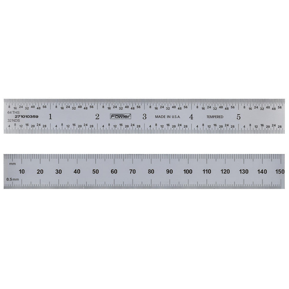 Steel Rules; Material: Steel; Length (Inch): 12; Graduation: 0.50; 1.00; Graduation (Inch): 1/64, 1/32; Tip Style: Flat; Color: Silver; Flexibility: Rigid