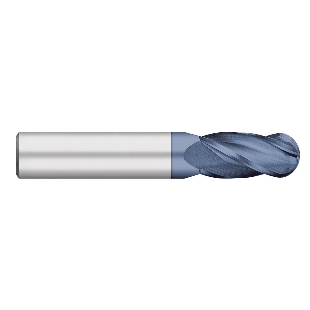 Ball End Mill: 1" Dia, 1-1/2" LOC, 4 Flute, Solid Carbide