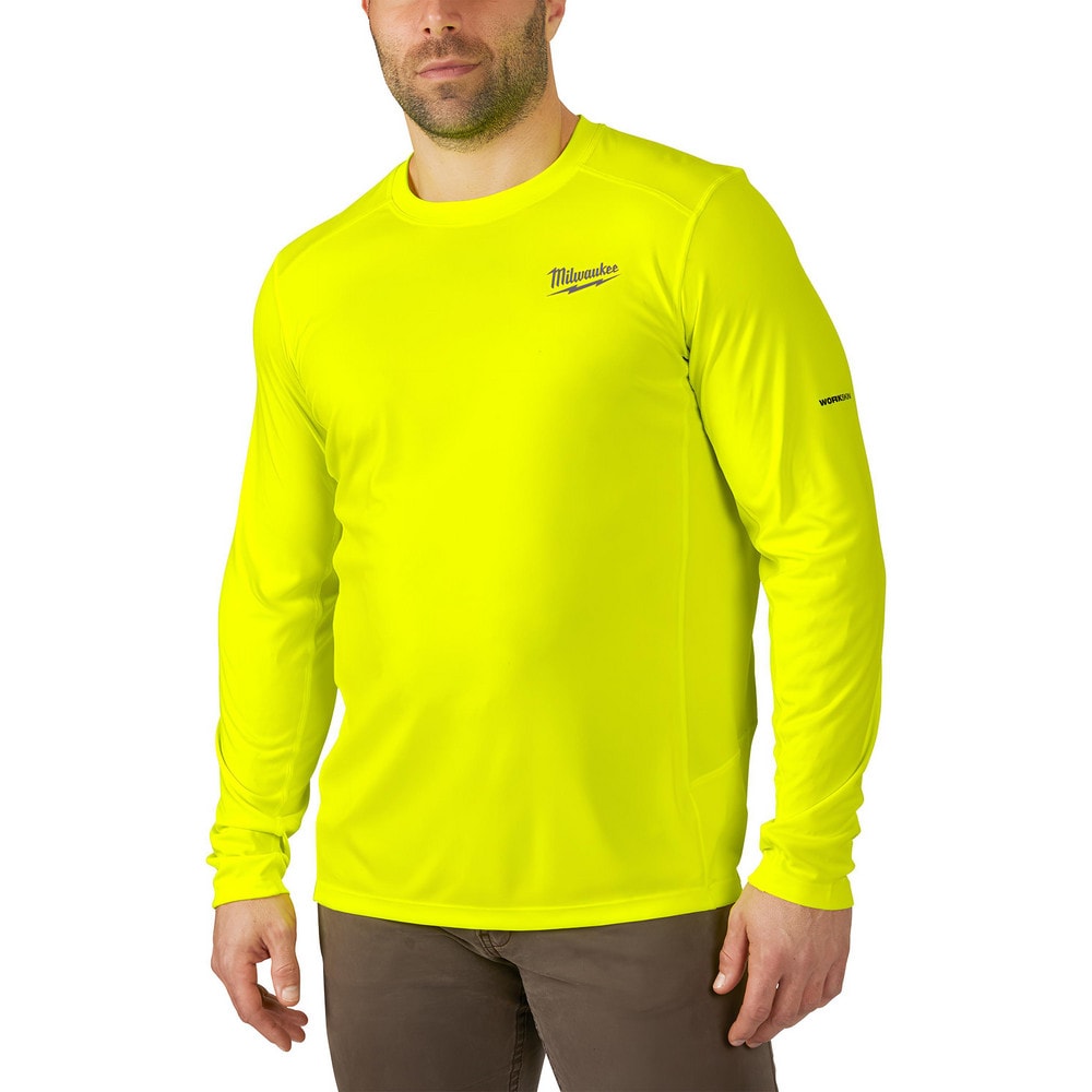 Work Shirt: General Purpose, Long Sleeve, Small, Polyester, High-Visibility Yellow