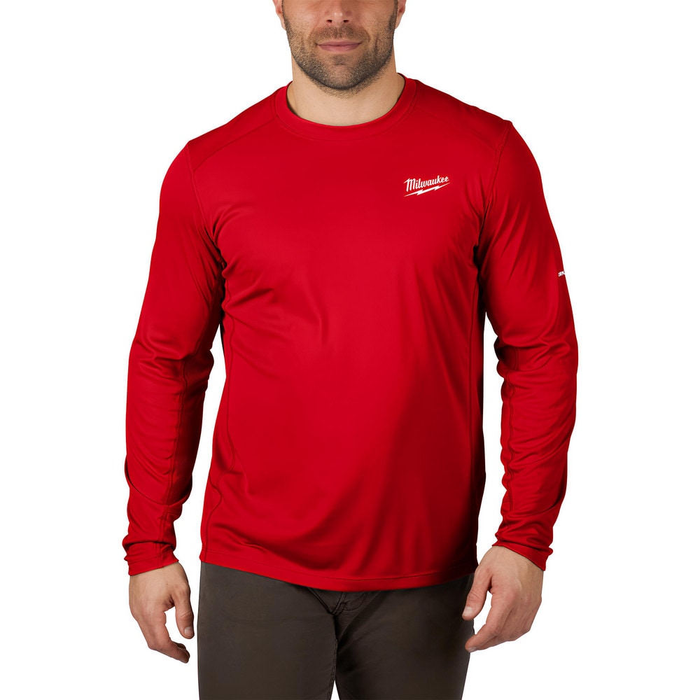 Work Shirt: General Purpose, Long Sleeve, X-Large, Polyester, Red