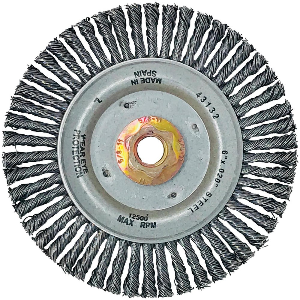 Wheel Brush: 6" Wheel Dia, 3/16" Face Width, 0.0200" Wire Dia,  Knotted Stringer Bead Twist