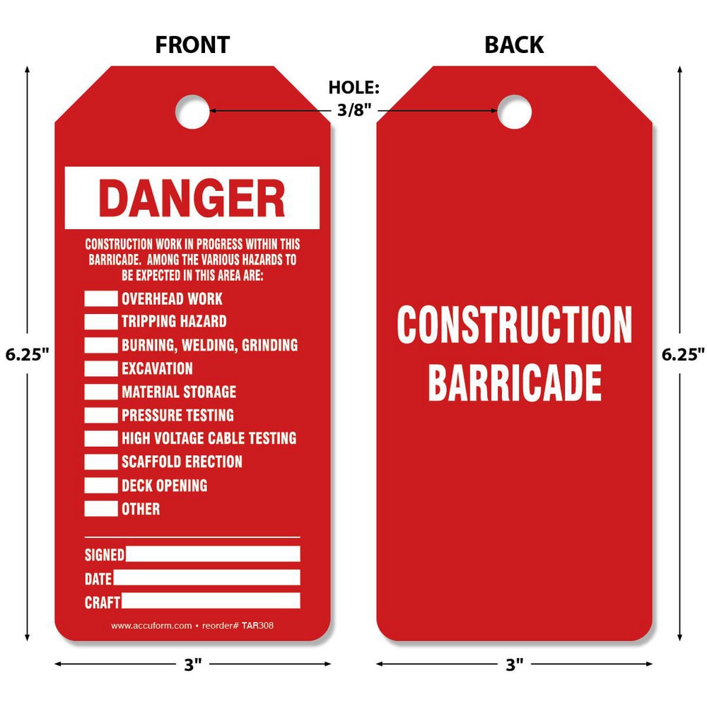 Accident Prevention Tag: Rectangle, 6-1/4" High, Synthetic Paper, "DANGER"