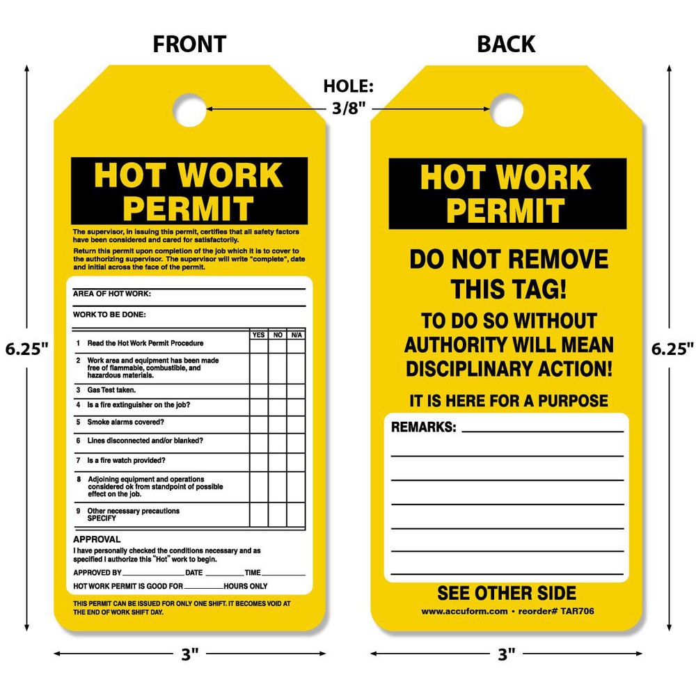 Inspection Tag: Rectangle, 6-1/4" High, Synthetic Paper, "Blank"