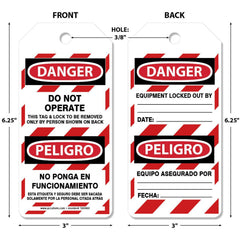 Lockout Tag: Rectangle, 6-1/4" High, Synthetic Paper, "DANGER PELIGRO"