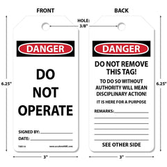 Accident Prevention Tag: Rectangle, 6-1/4" High, Synthetic Paper, "DANGER"