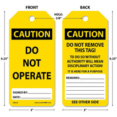 Accident Prevention Tag: Rectangle, 6-1/4" High, Synthetic Paper, "CAUTION"