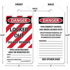 Lockout Tag: Rectangle, 6-1/4" High, Synthetic Paper, "DANGER"