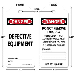 Accident Prevention Tag: Rectangle, 6-1/4" High, Synthetic Paper, "DANGER"