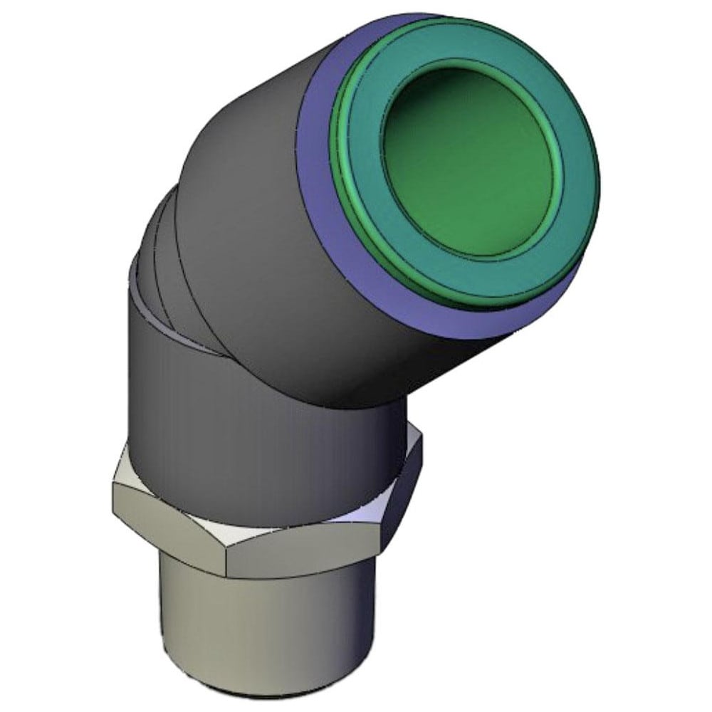 Pneumatic Hose Fittings & Couplings; 12MM-1/4 45D ML ELBOW KR FLAME RES 1-TCH FTTNG