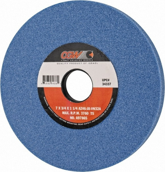 Surface Grinding Wheel: 7" Dia, 3/4" Thick, 1-1/4" Arbor, 46 Grit