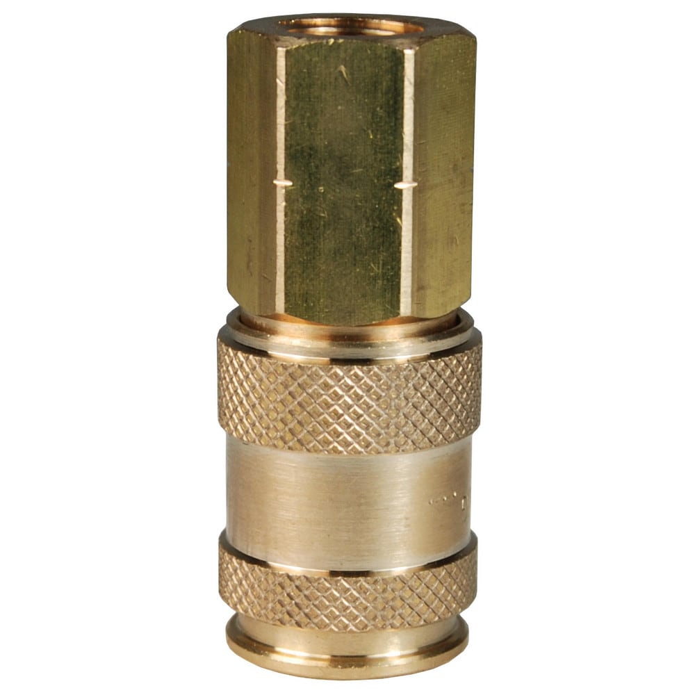 Pneumatic Hose Fittings & Couplings; Fitting Type: Air Hose; Type: Coupler; Coupling Type: Coupler; Interchange Type: Universal; Thread Type: NPTF; Coupler Size: 0.375; Material: Brass; Thread Standard: Female NPT