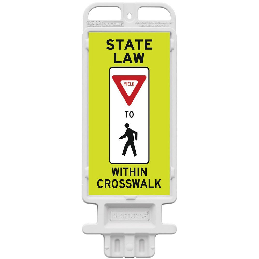 Pedestrian Crossing Sign:  A-Frame, Yield, " STATE LAW YIELD TO PEDESTRIAN WITHIN CROSSWALK"