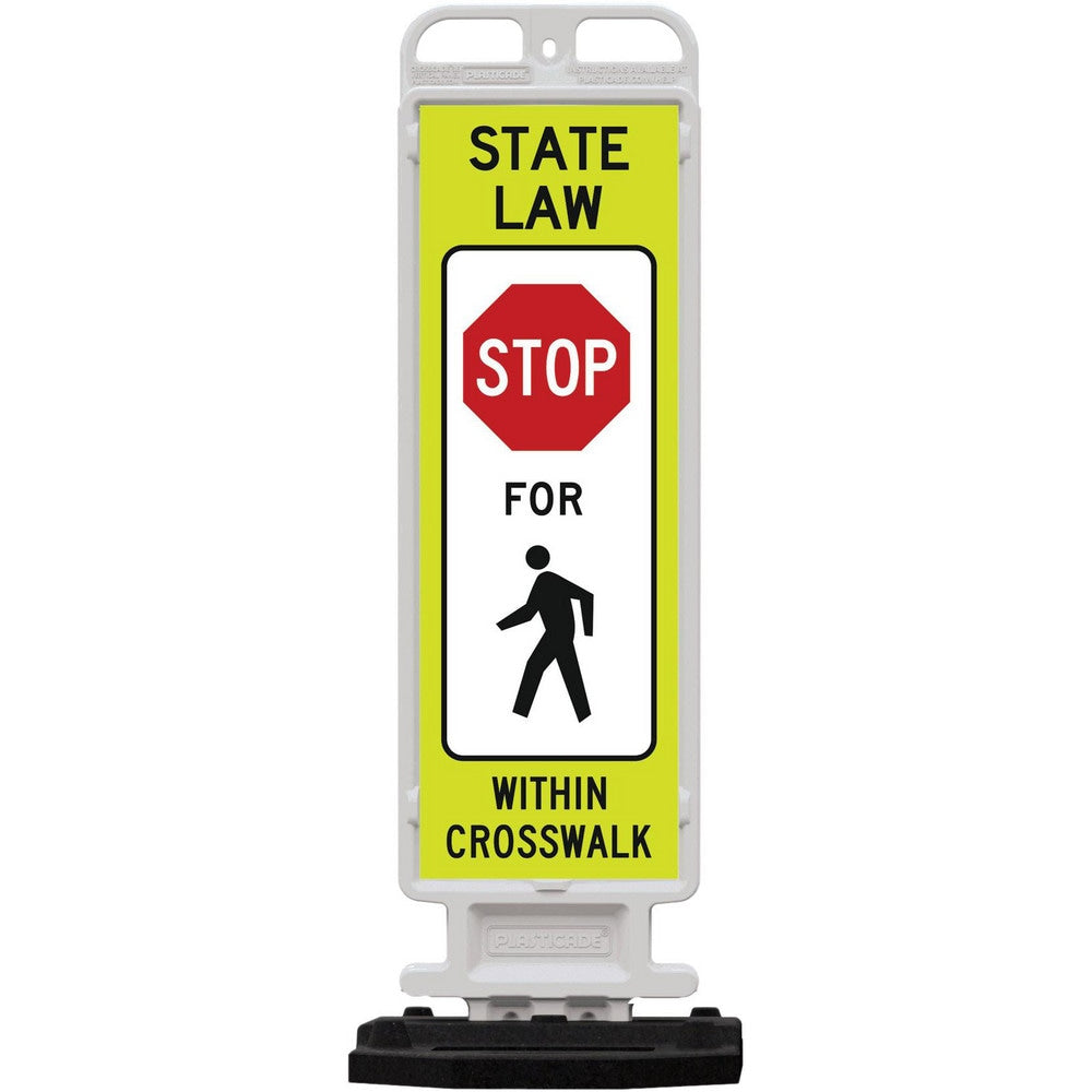 Pedestrian Crossing Sign:  A-Frame, STOP, " STATE LAW STOP FOR PEDESTRIAN WITHIN CROSSWALK"