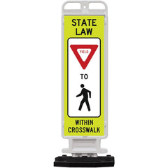 Pedestrian Crossing Sign:  A-Frame, Yield, " STATE LAW YIELD TO PEDESTRIAN WITHIN CROSSWALK"