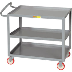 Ergonomic Handle Shelf Utility Cart: 53-1/2" Long, 24" Wide, Steel, 1200 lb Capacity, Gray