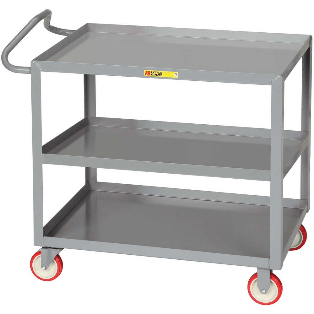 Ergonomic Handle Shelf Utility Cart: 53-1/2" Long, 30" Wide, Steel, 1200 lb Capacity, Gray