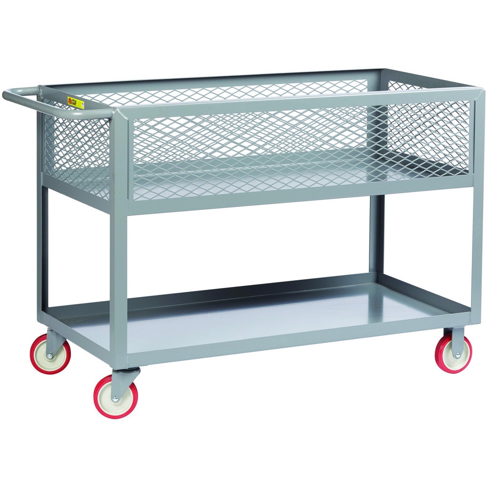 Mesh-Sided Shelf Utility Cart: 42" Long, 24" Wide, Steel, 1200 lb Capacity, Gray