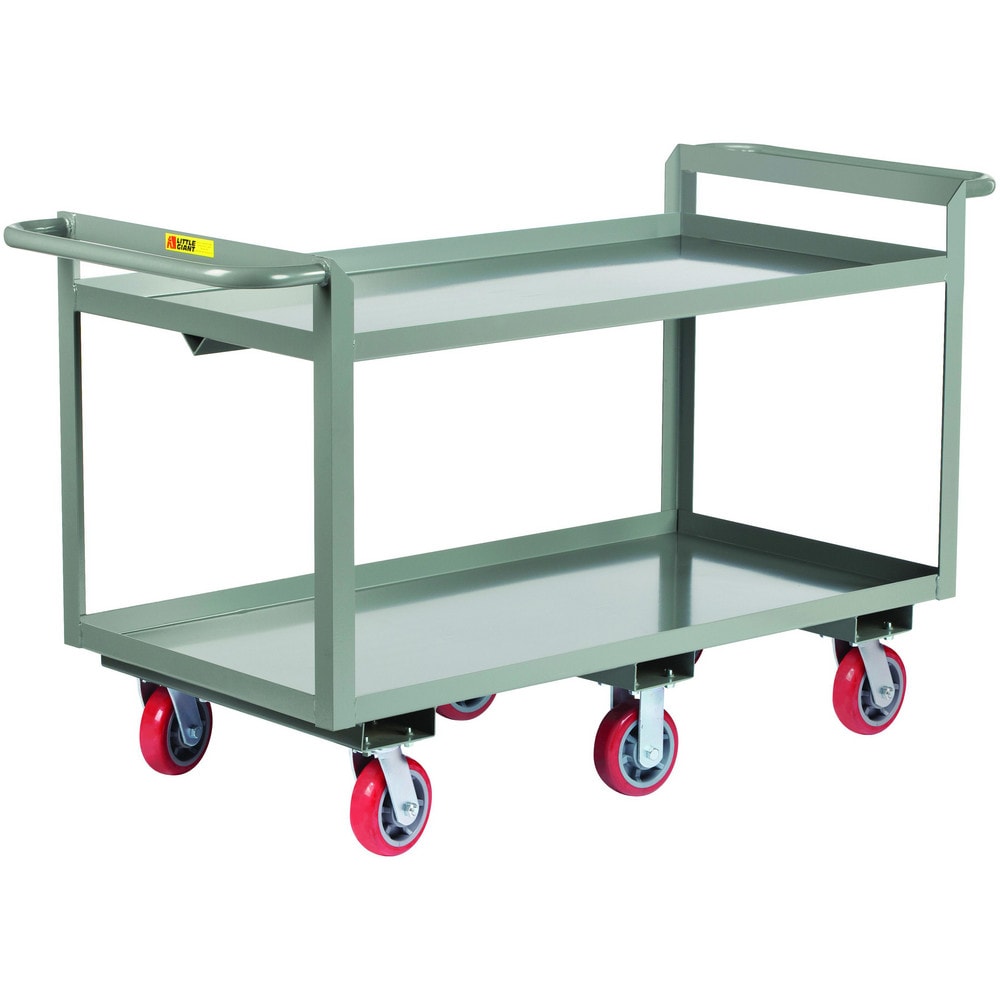 Double Handled Heavy-Duty Shelf Utility Cart: 71" Long, 30" Wide, Steel, 3600 lb Capacity, Gray