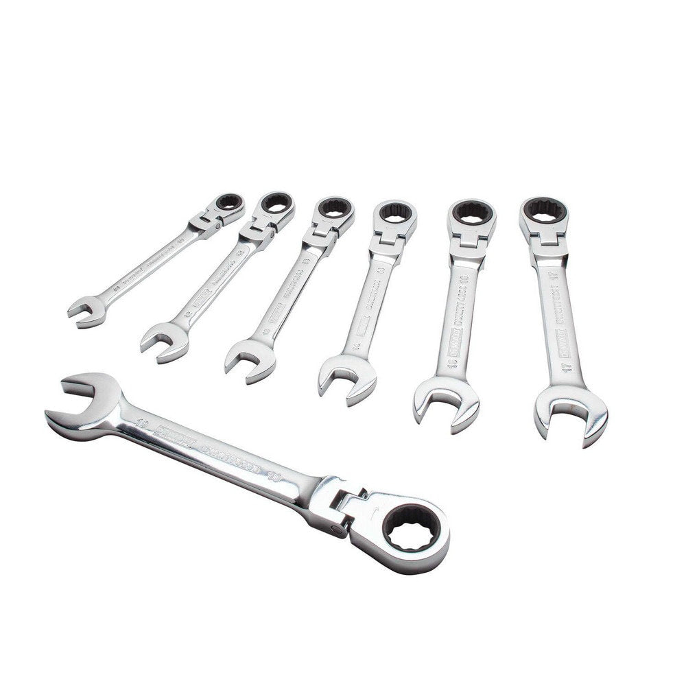 Flex Head Combination Wrench Set: 7 Pc, Inch