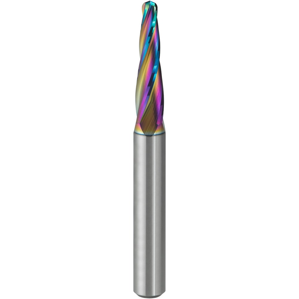 Tapered End Mill: 4 deg Angle per Side, 1.00 mm Small Dia, 20.00 mm LOC, 4 Flute, Ball End