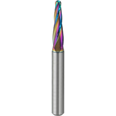 Tapered End Mill: 4 deg Angle per Side, 1.00 mm Small Dia, 20.00 mm LOC, 4 Flute, Ball End