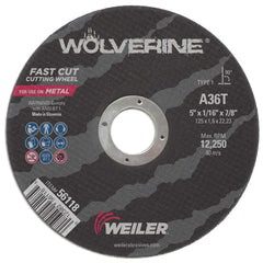 Cutoff Wheel: Type 1 (01/41), 5" Dia, 1/16" Thick, Aluminum Oxide