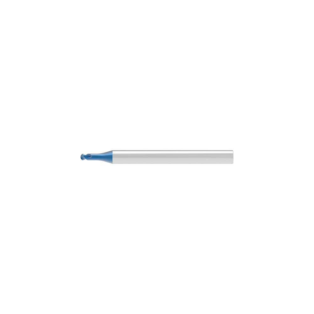 Ball End Mill: 1.00 mm Dia, 0.80 mm LOC, 2 Flute, Solid Carbide