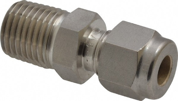 Compression Tube Connector: 1/4" Tube OD, Compression x MNPT