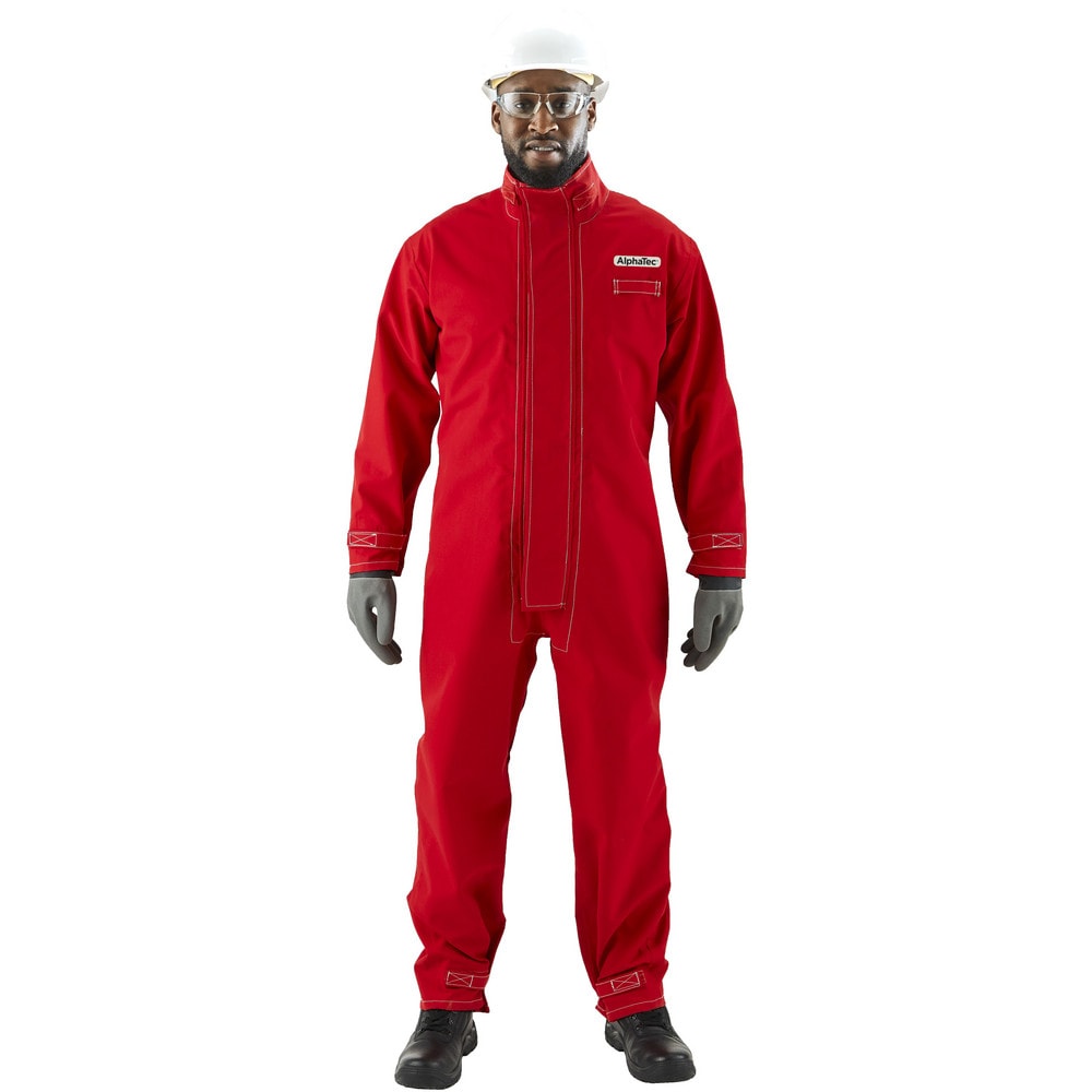 Non-Disposable Rain & Chemical-Resistant Coveralls: Chemical, Size Medium, Red, Nomex