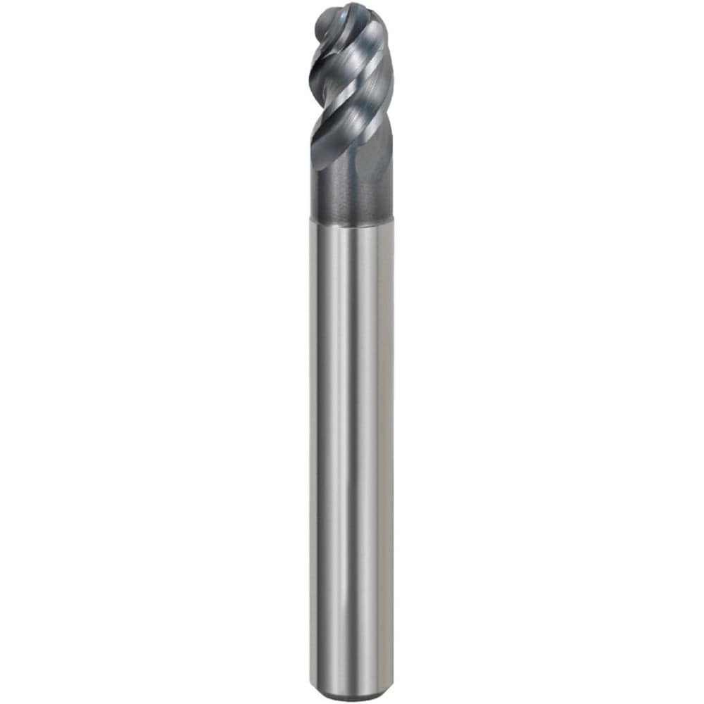 Ball End Mill: 3.00 mm Dia, 4.50 mm LOC, 4 Flute, Solid Carbide