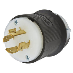 Locking Devices, Twist-Lock, Industrial, Male Insulgrip Plug, 20A 3-Phase 250V AC, 3-Pole 4-Wire Grounding, L15-20P, Spring Terminal, Black and White Nylon.