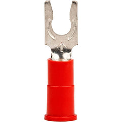 Locking Fork Terminal: Red, Vinyl, Partially Insulated, #6 Stud, Crimp