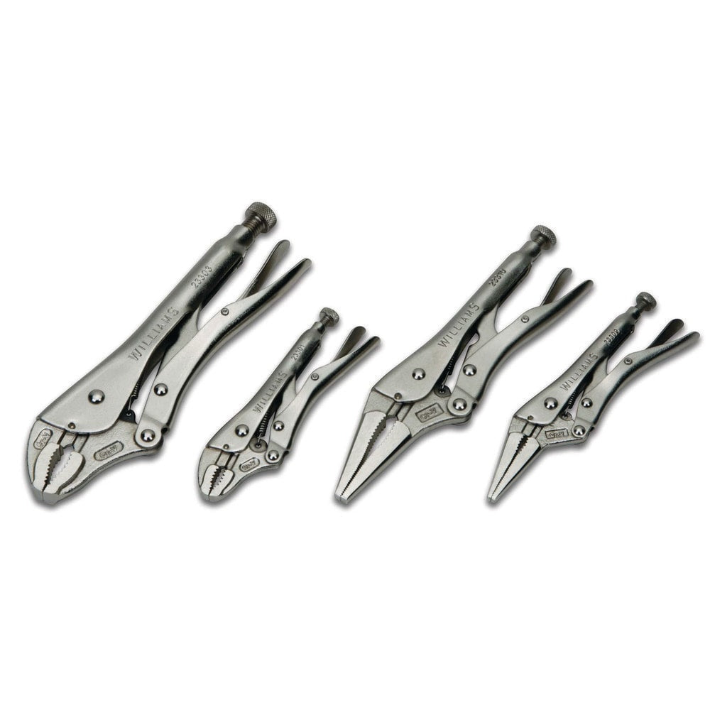 Plier Sets; Plier Type Included: Assortment; Container Type: None; Handle Material: Steel; Includes: (2) - Curved Jaw Locking Pliers with Cutter, (1) Locking C-Clamp, (1) Straight Jaw, (1) Long Nose with Wire Cutter; Insulated: No; Tether Style: Not Tethe