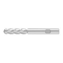 Ball End Mill: 16.00 mm Dia, 75.00 mm LOC, 4 Flute, Solid Carbide