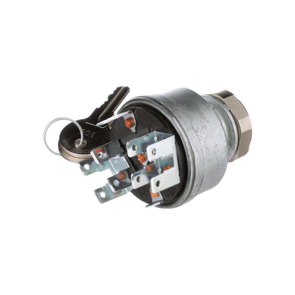 Automotive Switches; Switch Type: Ignition Switch-12v; Number Of Connections: 5; Contact Form: .25 Blade; Sequence: ACC-Off-On/ACC-Start; Amperage: 30; Voltage: 12; Color: Gray; Actuator Type: Key Manual