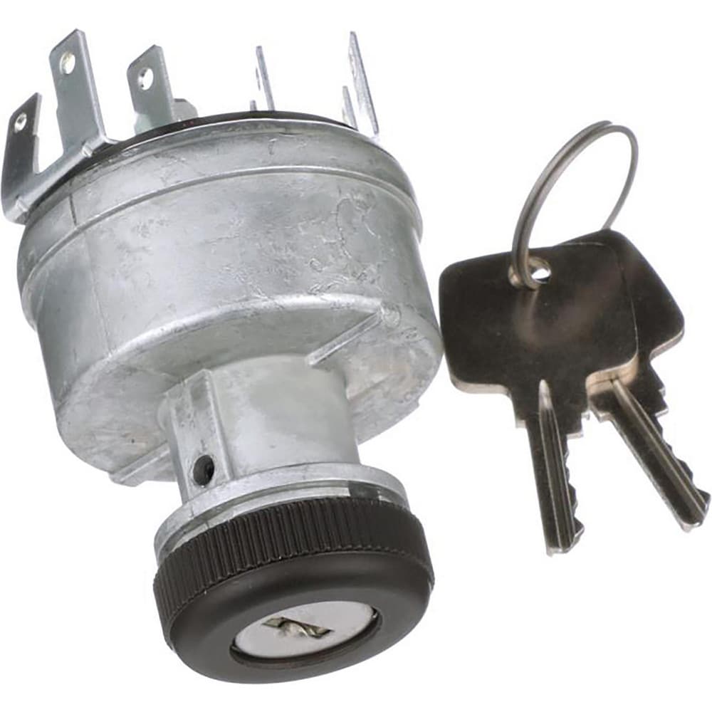 Automotive Switches; Switch Type: Ignition Switch-12v; Number Of Connections: 5; Contact Form: .25 Blade; Sequence: Off-On/ACC-Start; Amperage: 30; Voltage: 12; Color: Gray; Actuator Type: Key Manual