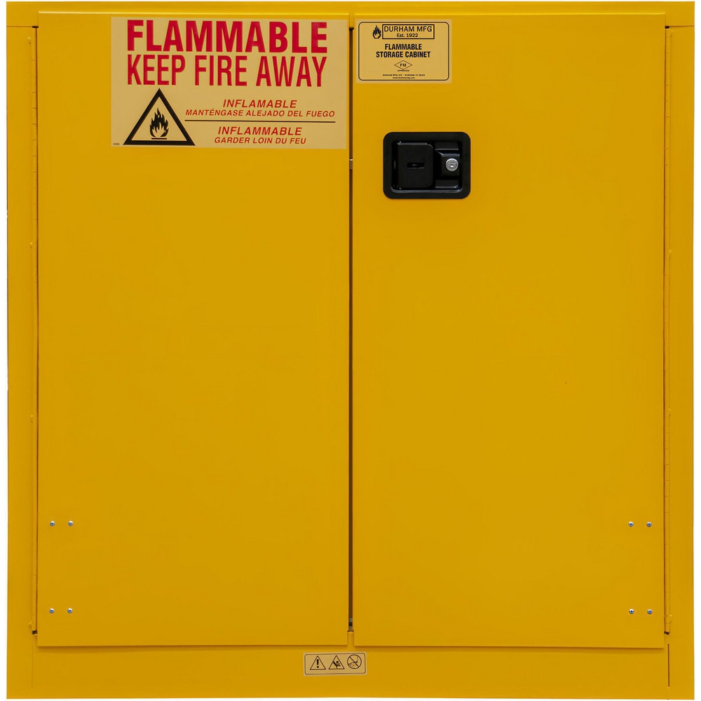 Flammable & Hazardous Storage Cabinets:  30.000 gal Drum, 2.000 Door,  1 Shelf,  Manual Closing,  Safety Yellow