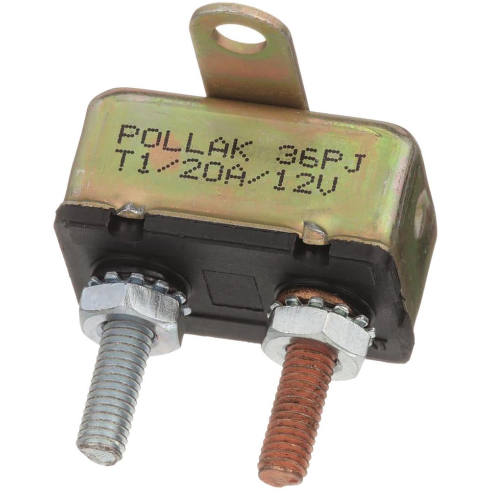 Automotive Circuit Breakers; Mount: 2-Hole; Power: 12; Circuit Breaker Type: Type I Circuit Breaker; Working Amperage: 20; Width (Decimal Inch - 4 Decimals): 1.24; Height: 0.69; Length (Decimal Inch - 4 Decimals): 1.56