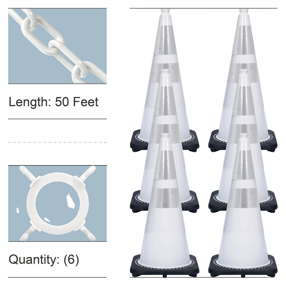 Pedestrian Barrier Kits; Chain Material: Polyethylene; Surface Pattern: Reflective; Chain Color: White; Chain Trade Size: 8; Inside Link Length: 1.32 in; Inside Link Width: 0.47