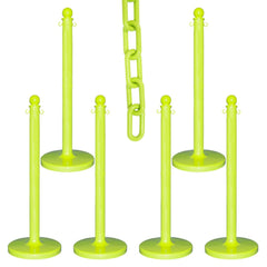 Pedestrian Barrier Kits; Chain Material: Polyethylene; Post Material: HDPE; Surface Pattern: Solid Color; Chain Color: Safety Green; Post Color: Safety Green; Chain Trade Size: 8; Inside Link Length: 1.32 in; Inside Link Width: 0.47