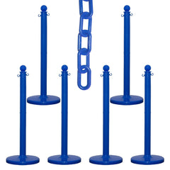 Pedestrian Barrier Kits; Chain Material: Polyethylene; Post Material: HDPE; Surface Pattern: Solid Color; Chain Color: Blue; Post Color: Blue; Chain Trade Size: 8; Inside Link Length: 1.32 in; Inside Link Width: 0.47