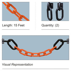 Pedestrian Barrier Kits; Chain Material: Polyethylene; Surface Pattern: Solid Color; Chain Color: Safety Orange; Inside Link Length: 1.42 in; Inside Link Width: 0.59