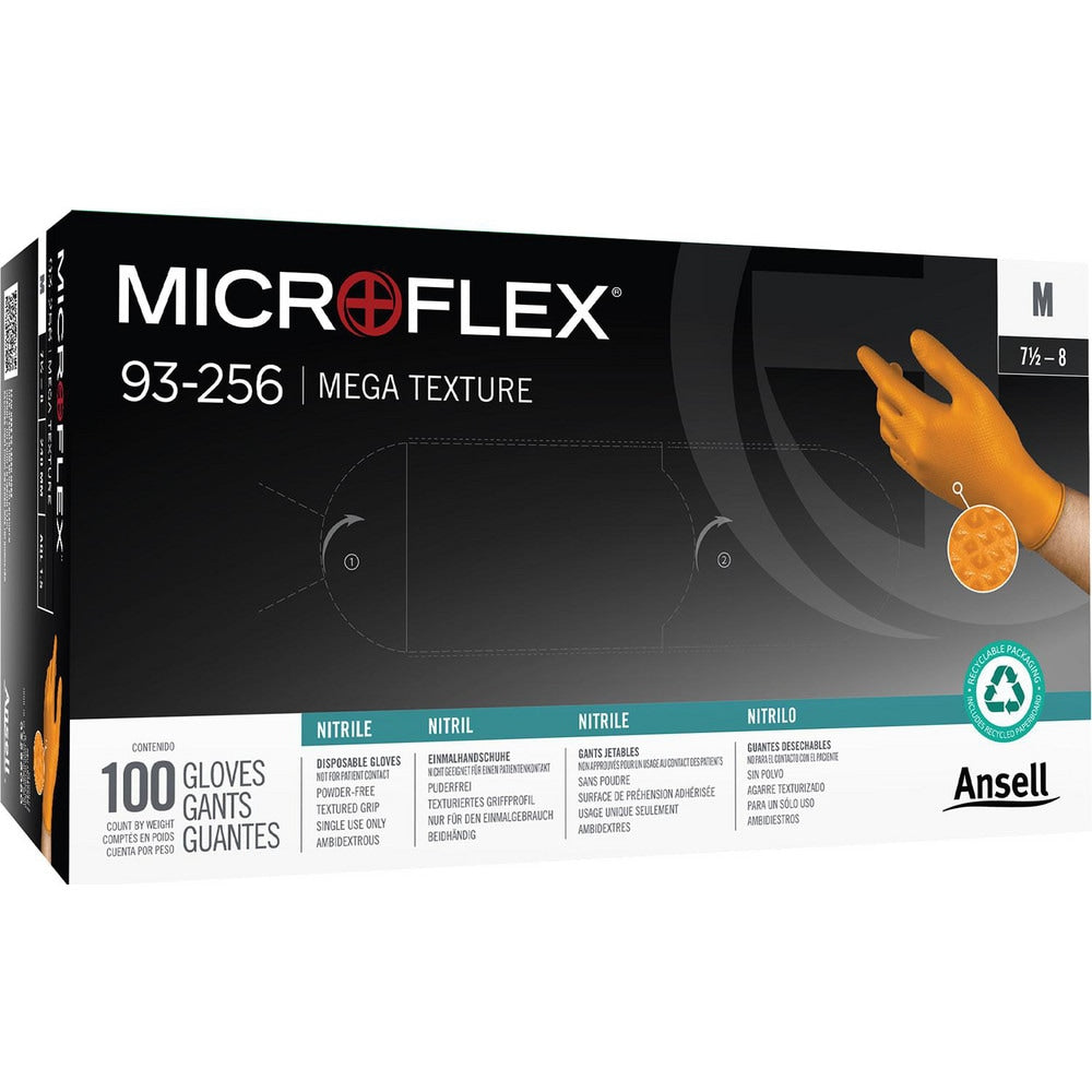 Disposable Gloves: Series Microflex 93-256 Mega Texture, Size Large, 6.3 mil, Nitrile Coated, Nitrile, General Purpose Grade, Powder-Free, No