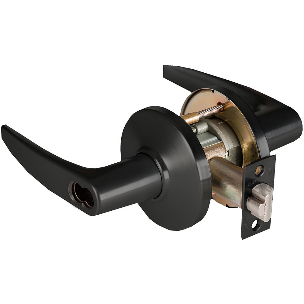 Lever Locksets; Lockset Type: Storeroom; Key Type: Keyed Different; Back Set: 2-3/4; Cylinder Type: Less Core; Material: Metal; Door Thickness: 1-3/4 to 2-1/4; Finish: Matte Black