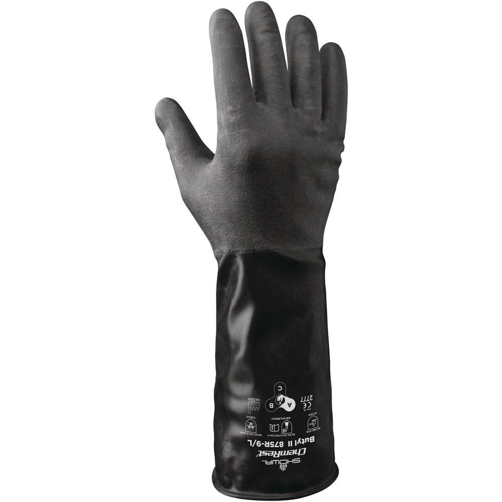 Chemical Resistant Gloves: SHOWA 875R, Size 2X-Large, Butyl-Coated, Butyl, Unsupported, Type A Chemical Resistant Gloves