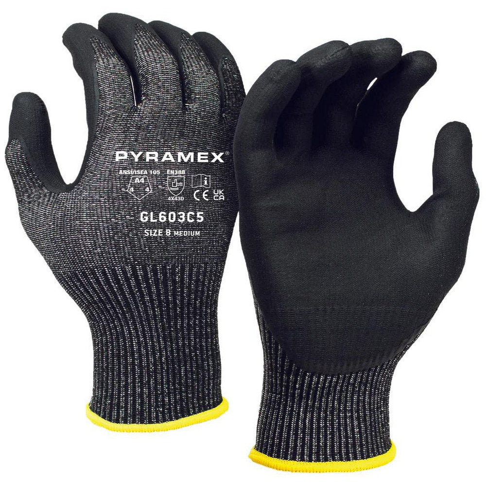 Cut, Puncture & Abrasion-Resistant Gloves: PYRAMEX GL603C5, Size Large, ANSI Cut A4, ANSI Puncture 4, Microfoam Nitrile, HPPE