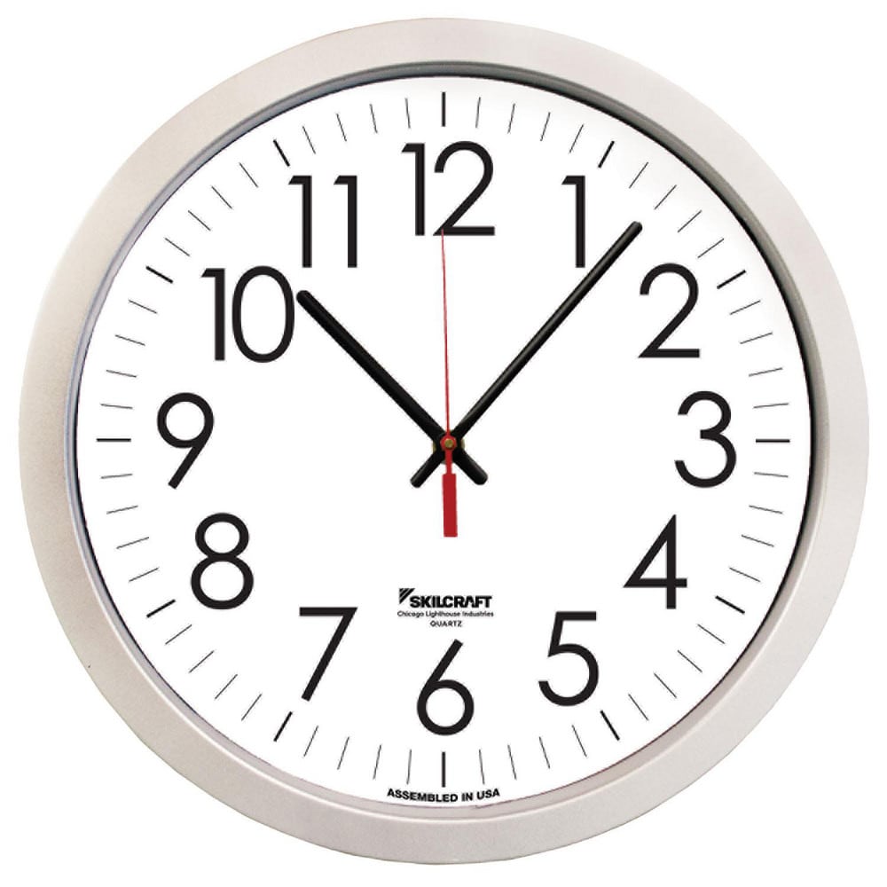 Brush Bridles; 14.5" SILVER PLASTIC QUARTZ WALL CLOCK