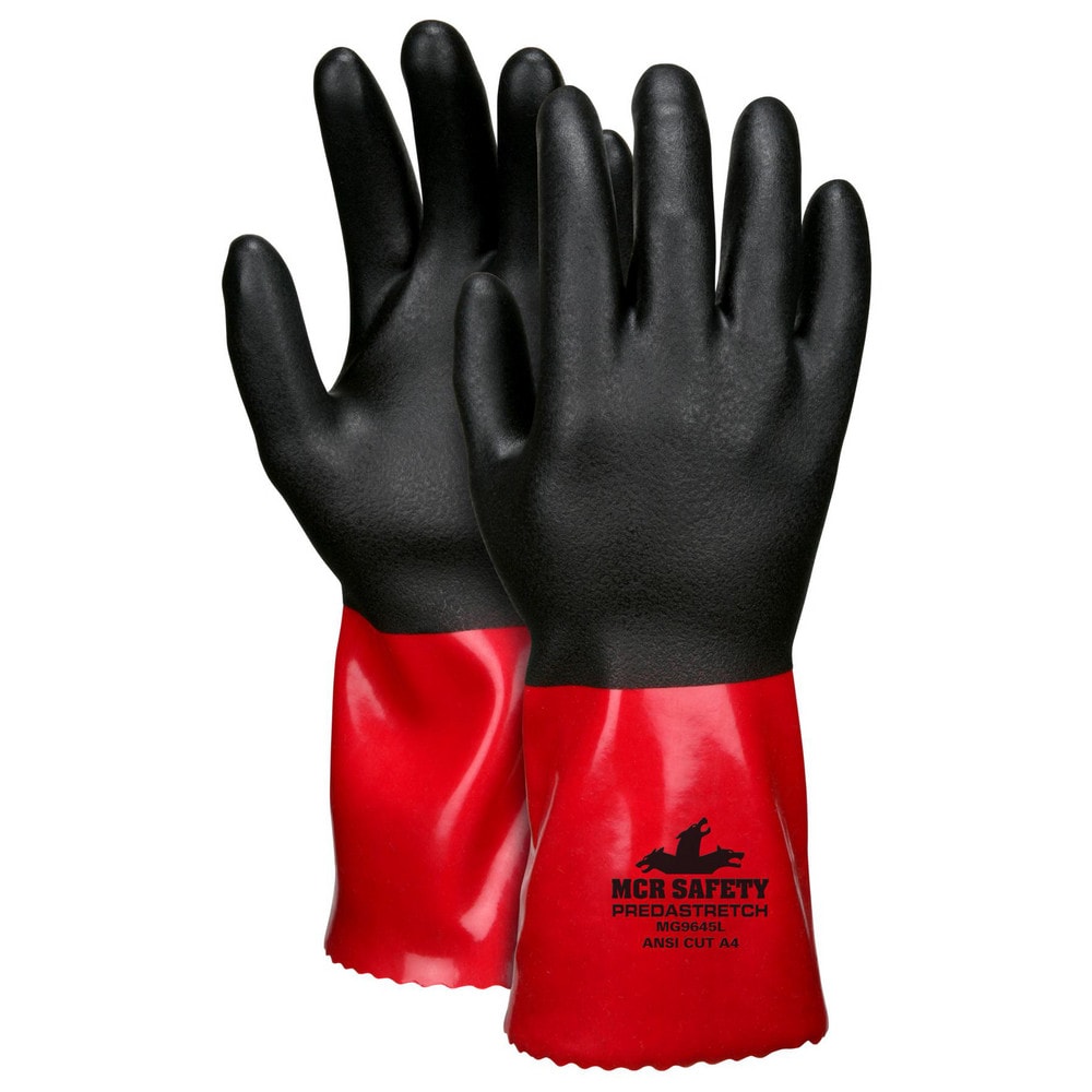 Chemical Resistant Gloves: PredaStretch MG9645, Size 2X-Large, PVC, Supported, General Purpose Chemical-Resistant