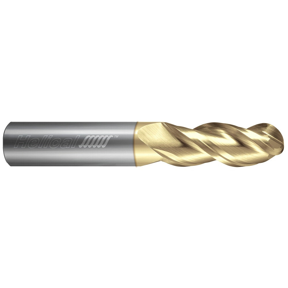 Ball End Mill: 1/4" Dia, 1-3/4" LOC, 3 Flute, Solid Carbide