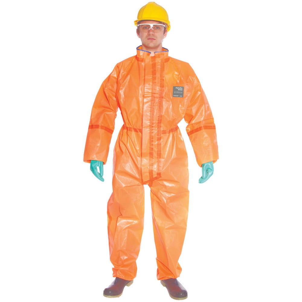 Disposable Coveralls: Size Large, 0.2569 oz, Multi-Layer Non-Woven Barrier Laminate Fabric, Double Zipper & Elastic Closure